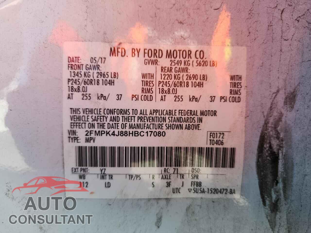 FORD EDGE 2017 - 2FMPK4J88HBC17080