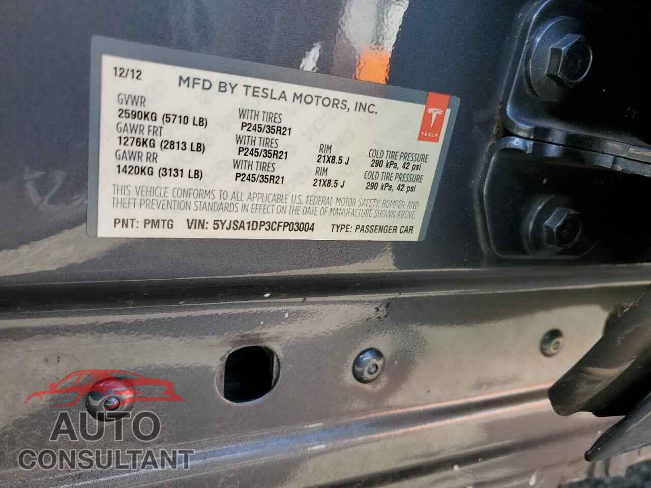 TESLA MODEL S 2012 - 5YJSA1DP3CFP03004