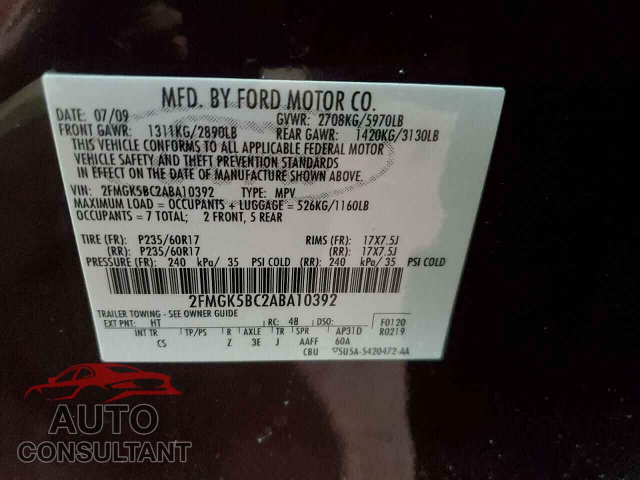 FORD FLEX 2010 - 2FMGK5BC2ABA10392