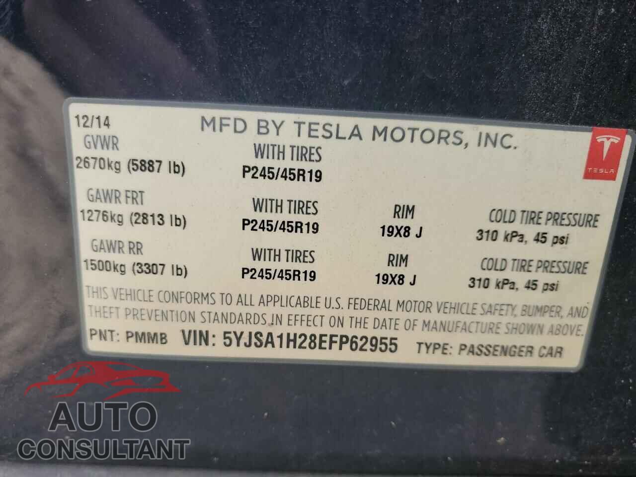 TESLA MODEL S 2014 - 5YJSA1H28EFP62955