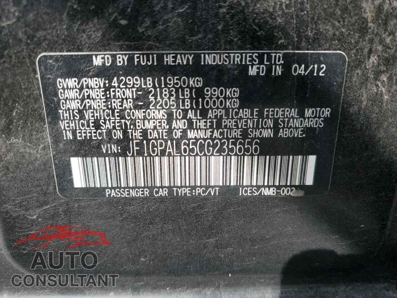 SUBARU IMPREZA 2012 - JF1GPAL65CG235656