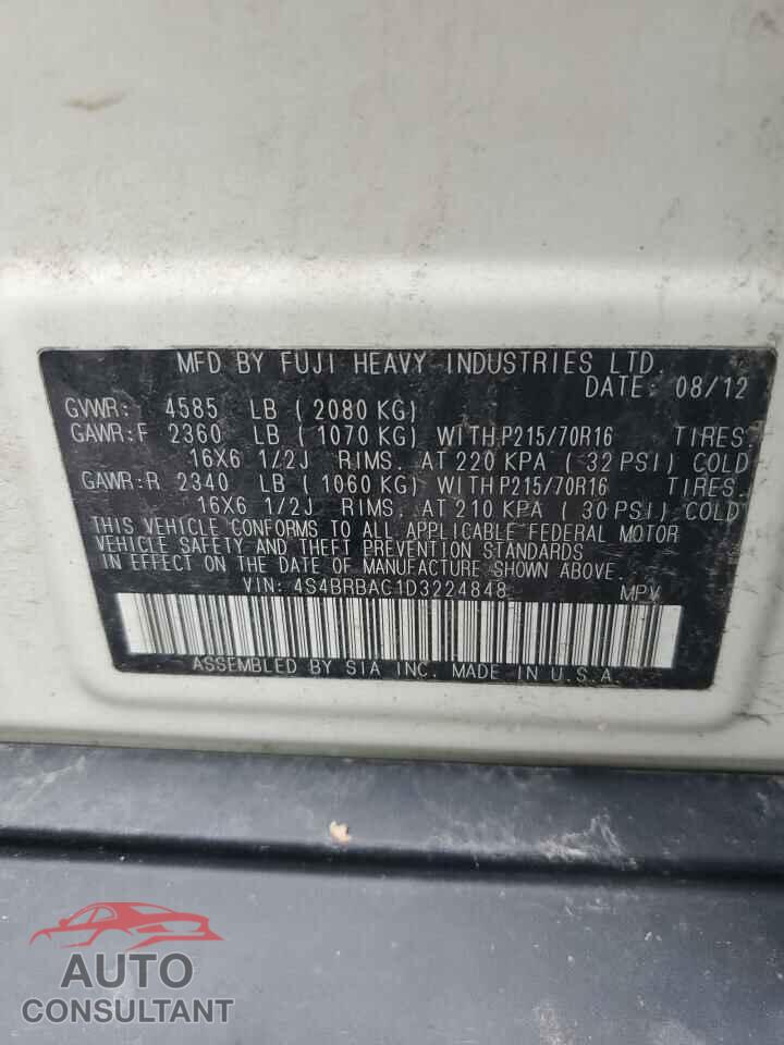 SUBARU OUTBACK 2013 - 4S4BRBAC1D3224848