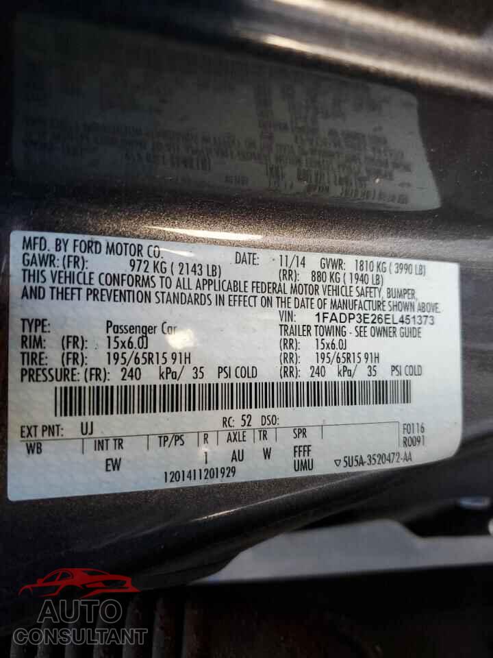 FORD FOCUS 2014 - 1FADP3E26EL451373
