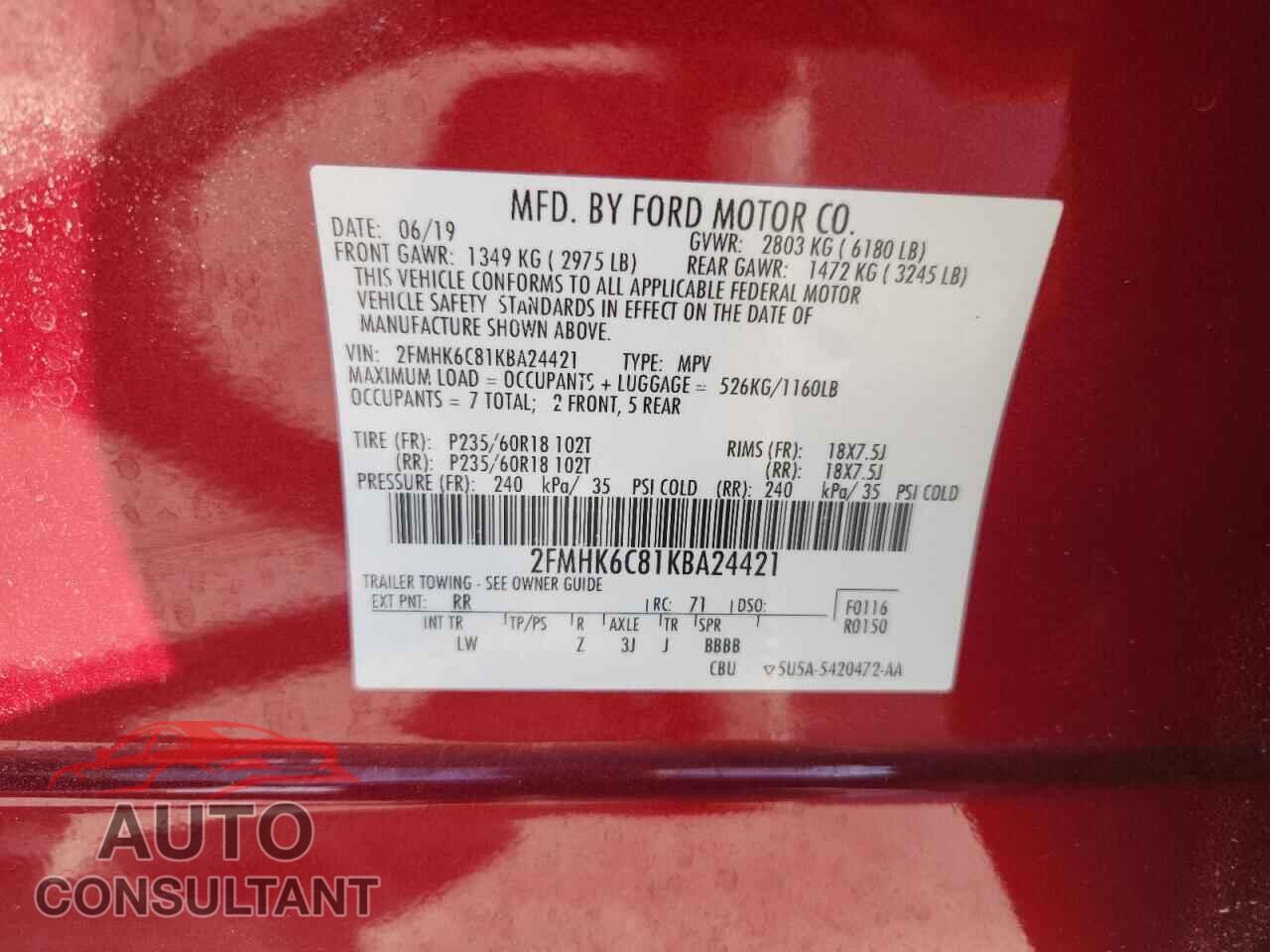 FORD FLEX 2019 - 2FMHK6C81KBA24421