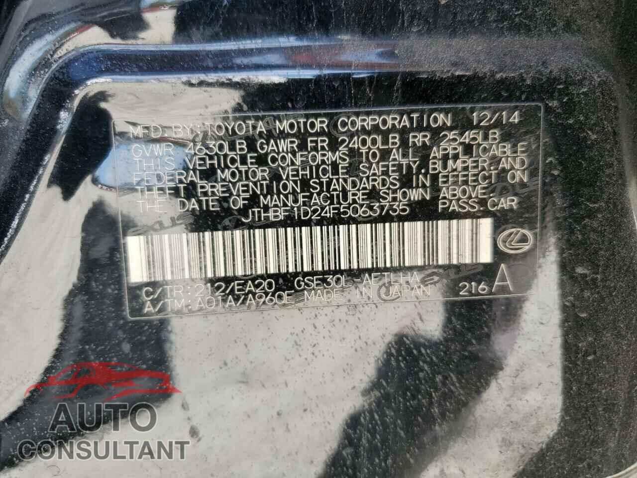 LEXUS IS 2015 - JTHBF1D24F5063735