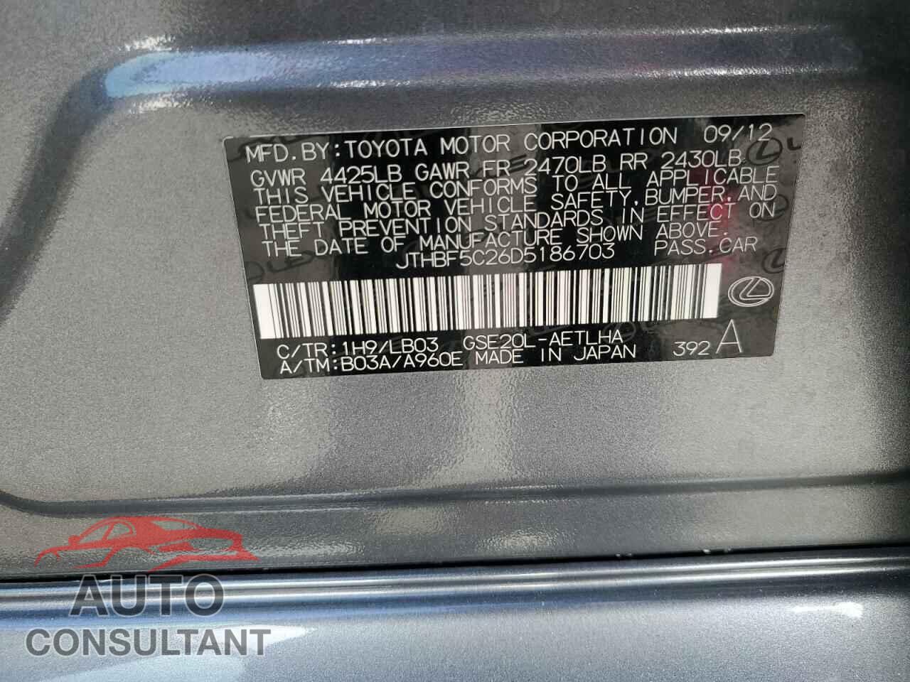 LEXUS IS 2013 - JTHBF5C26D5186703