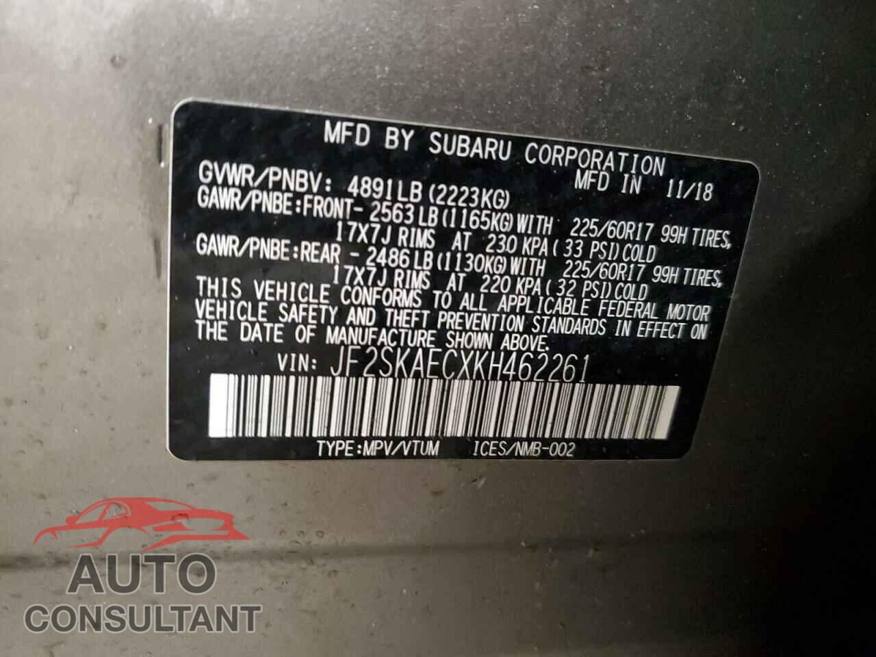 SUBARU FORESTER 2019 - JF2SKAECXKH462261
