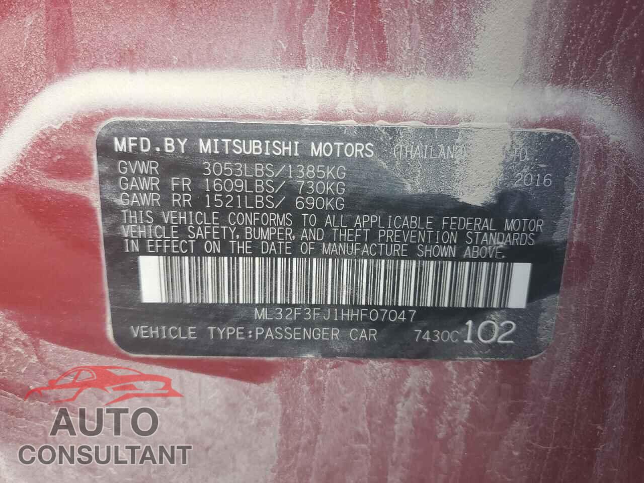 MITSUBISHI MIRAGE 2017 - ML32F3FJ1HHF07047