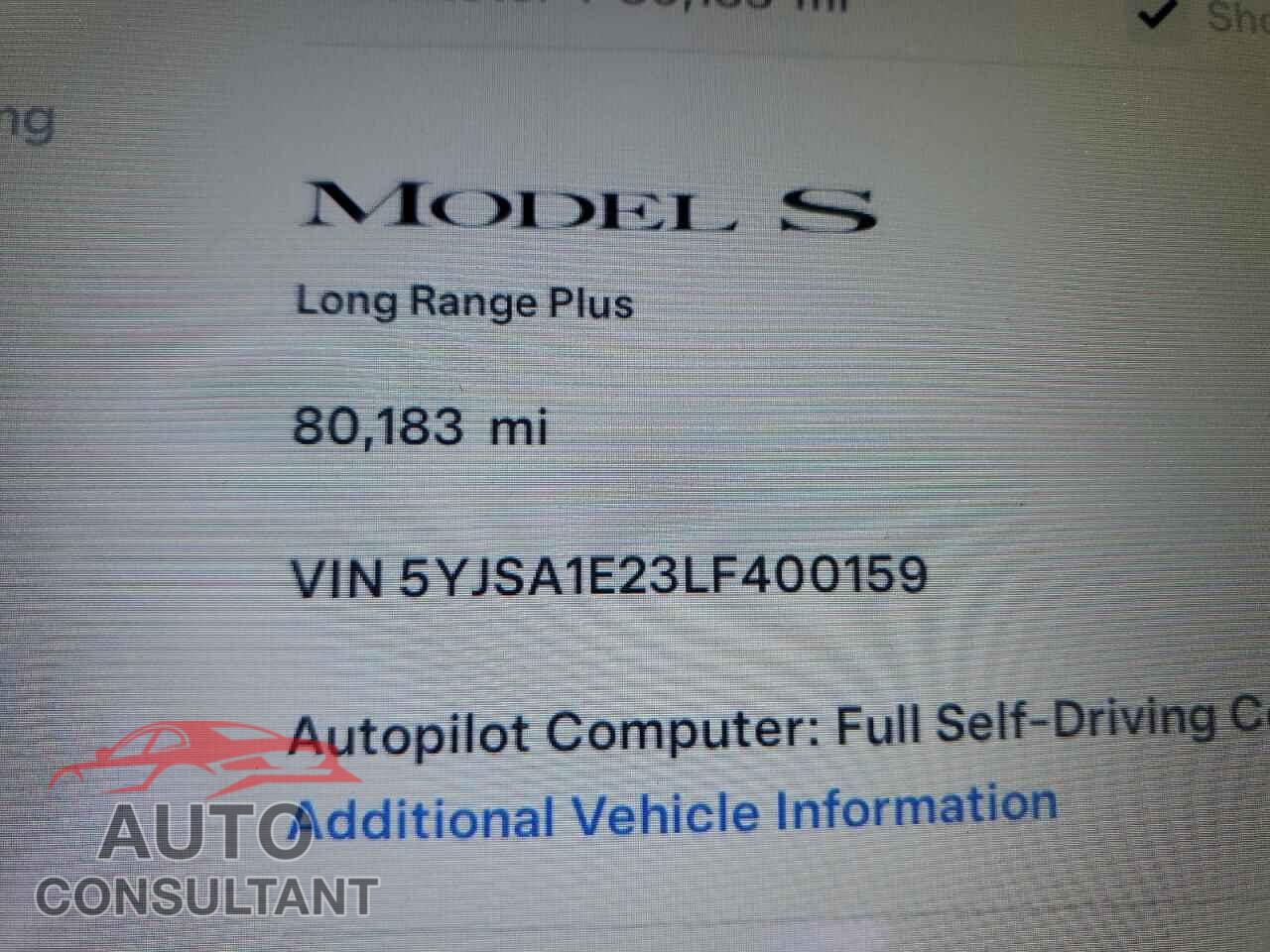 TESLA MODEL S 2020 - 5YJSA1E23LF400159