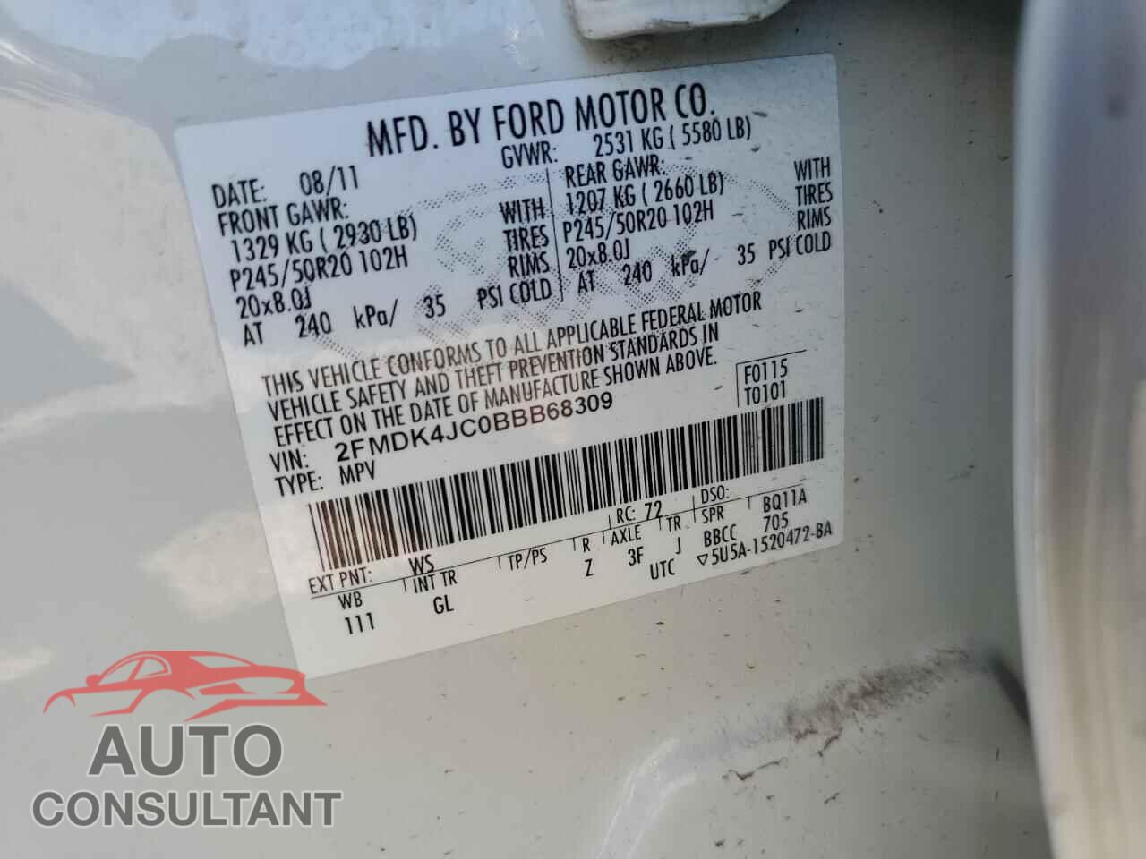 FORD EDGE 2011 - 2FMDK4JC0BBB68309