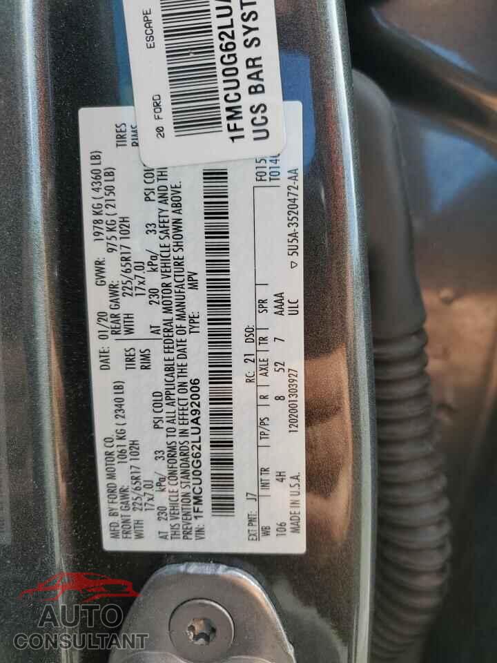 FORD ESCAPE 2020 - 1FMCU0G62LUA92006