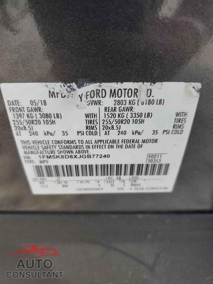 FORD EXPLORER 2018 - 1FM5K8D8XJGB77240
