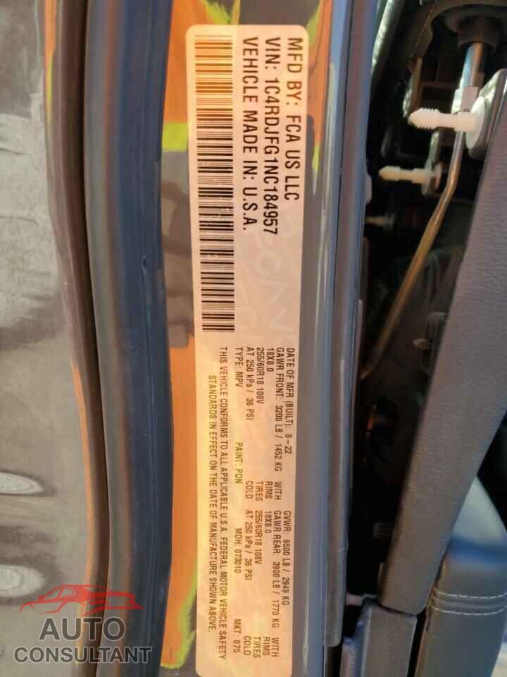 DODGE DURANGO 2022 - 1C4RDJFG1NC184957