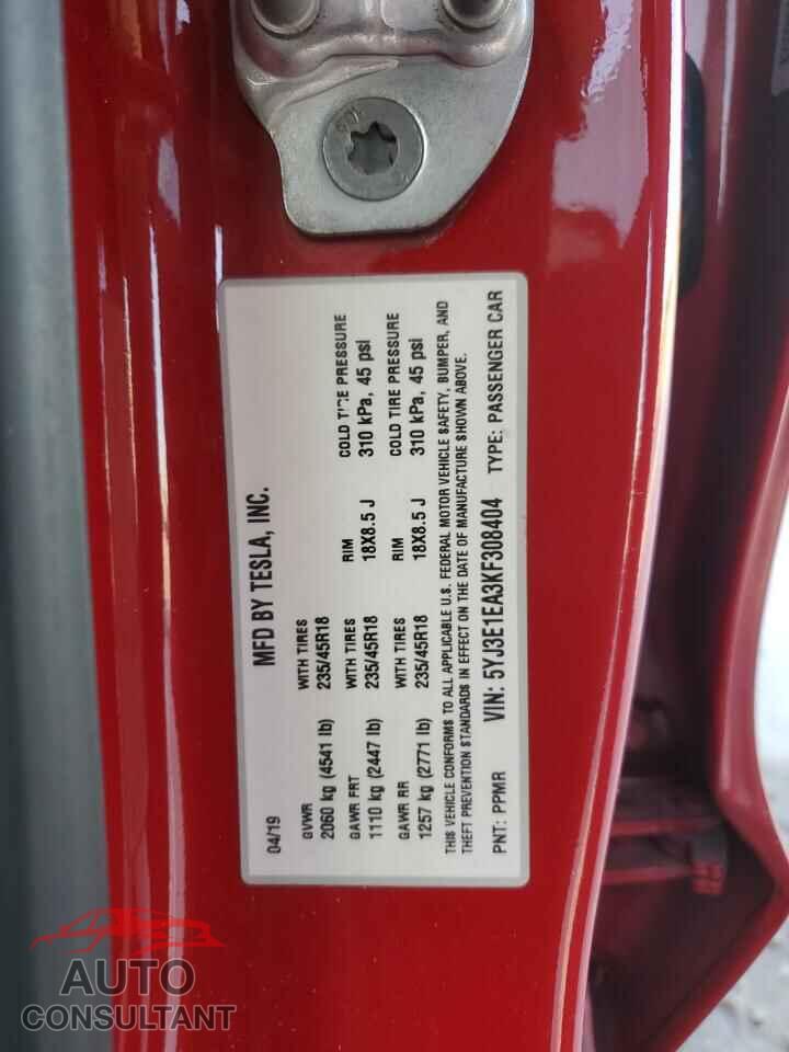 TESLA MODEL 3 2019 - 5YJ3E1EA3KF308404