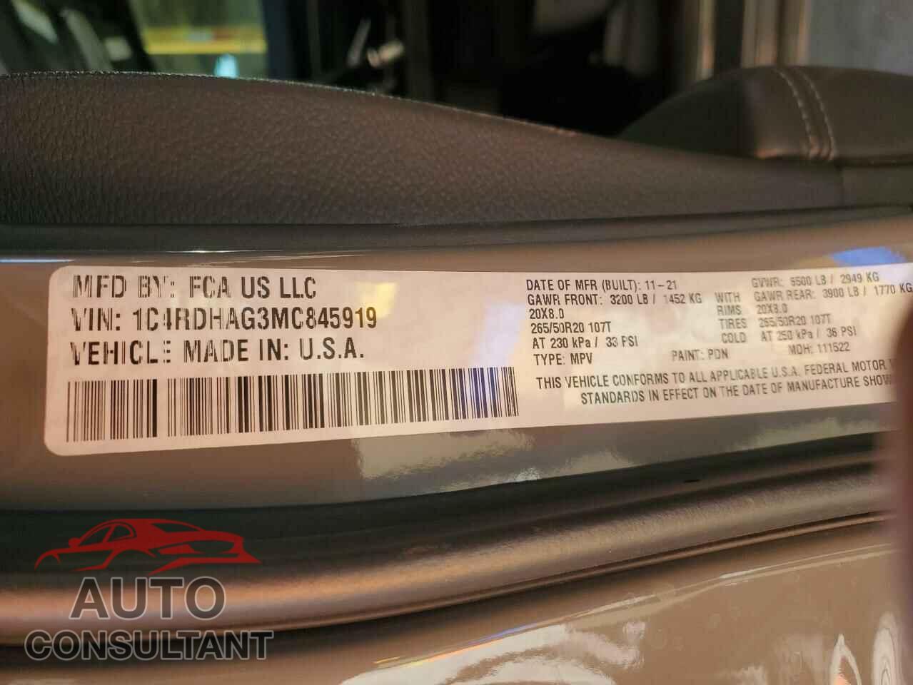 DODGE DURANGO 2021 - 1C4RDHAG3MC845919