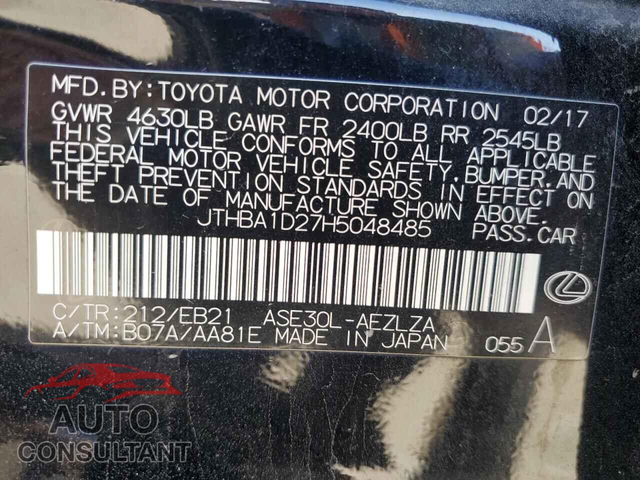 LEXUS IS 2017 - JTHBA1D27H5048485