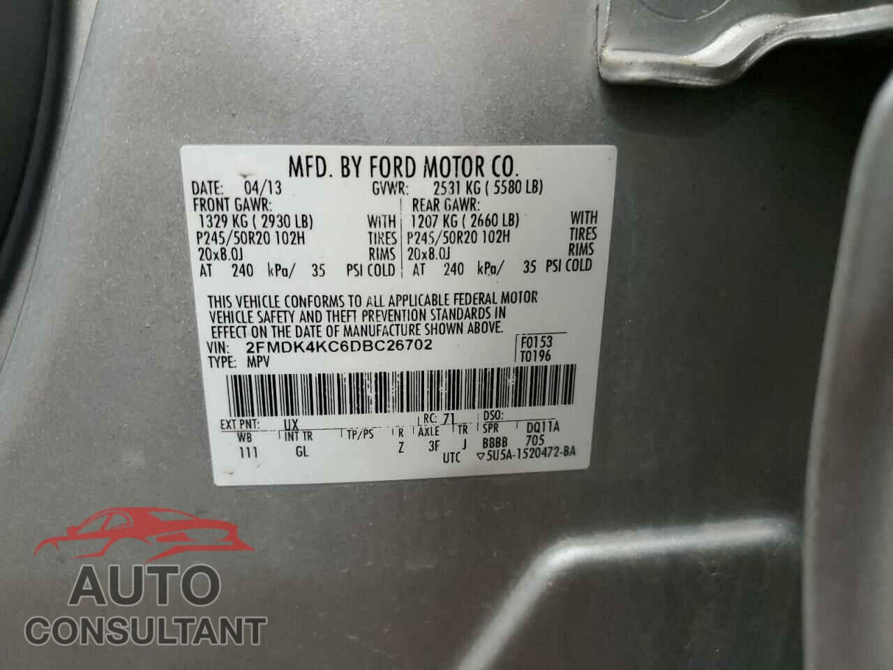 FORD EDGE 2013 - 2FMDK4KC6DBC26702