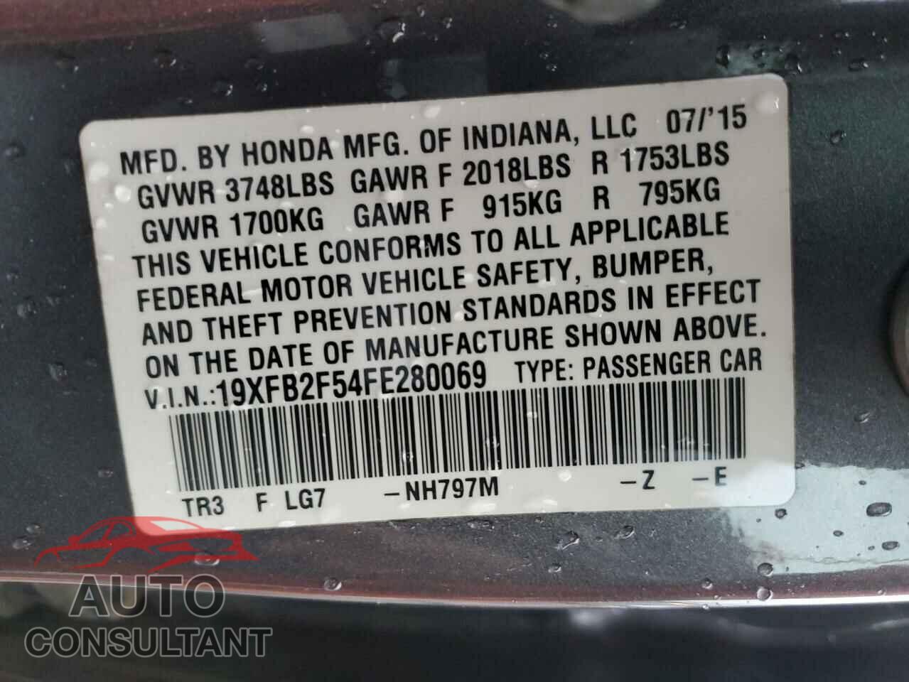 HONDA CIVIC 2015 - 19XFB2F54FE280069