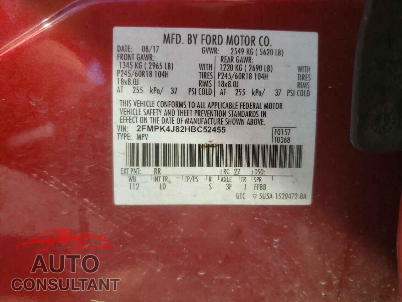 FORD EDGE 2017 - 2FMPK4J82HBC52455