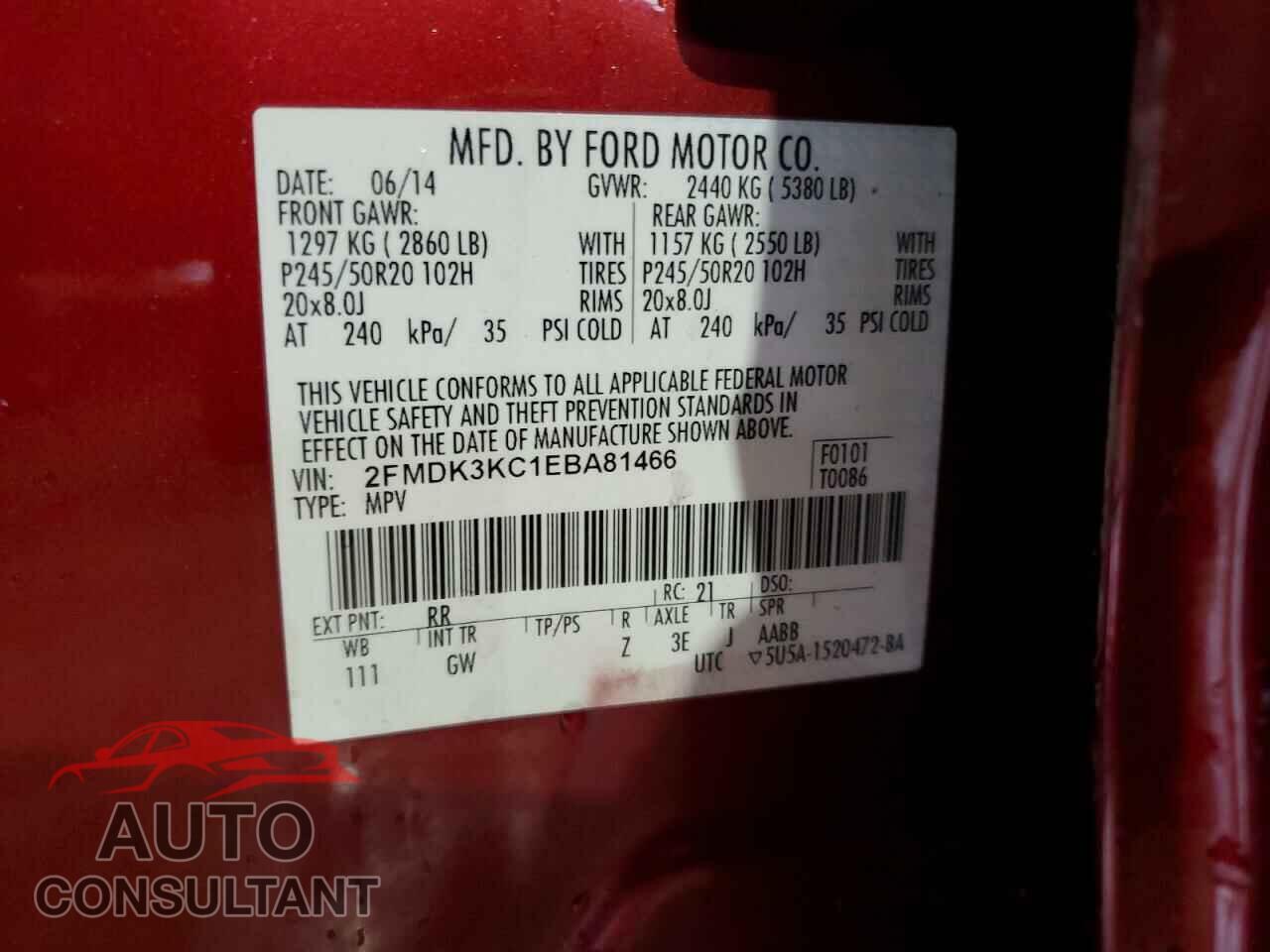 FORD EDGE 2014 - 2FMDK3KC1EBA81466