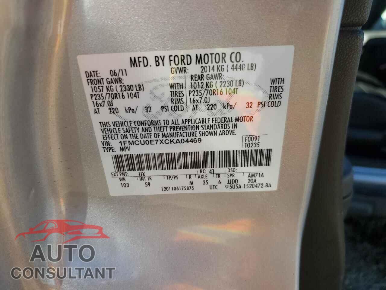 FORD ESCAPE 2012 - 1FMCU0E7XCKA04469