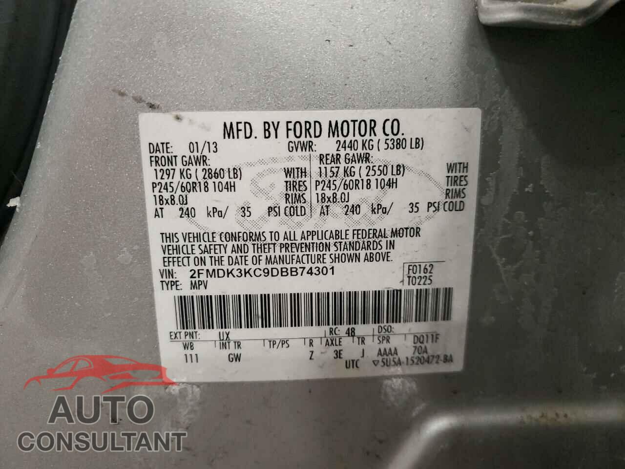 FORD EDGE 2013 - 2FMDK3KC9DBB74301