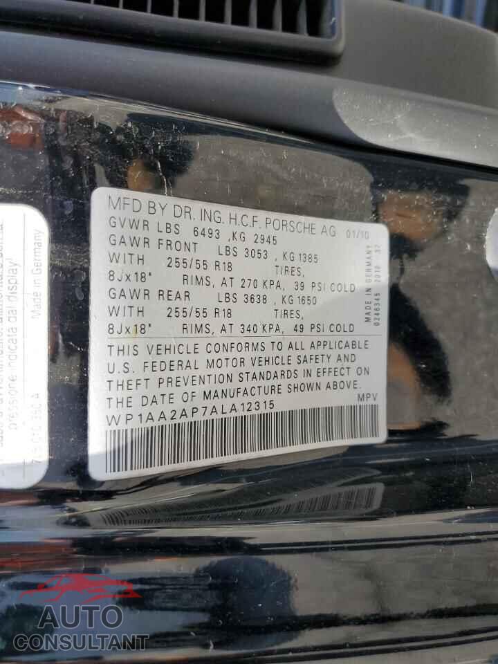 PORSCHE CAYENNE 2010 - WP1AA2AP7ALA12315