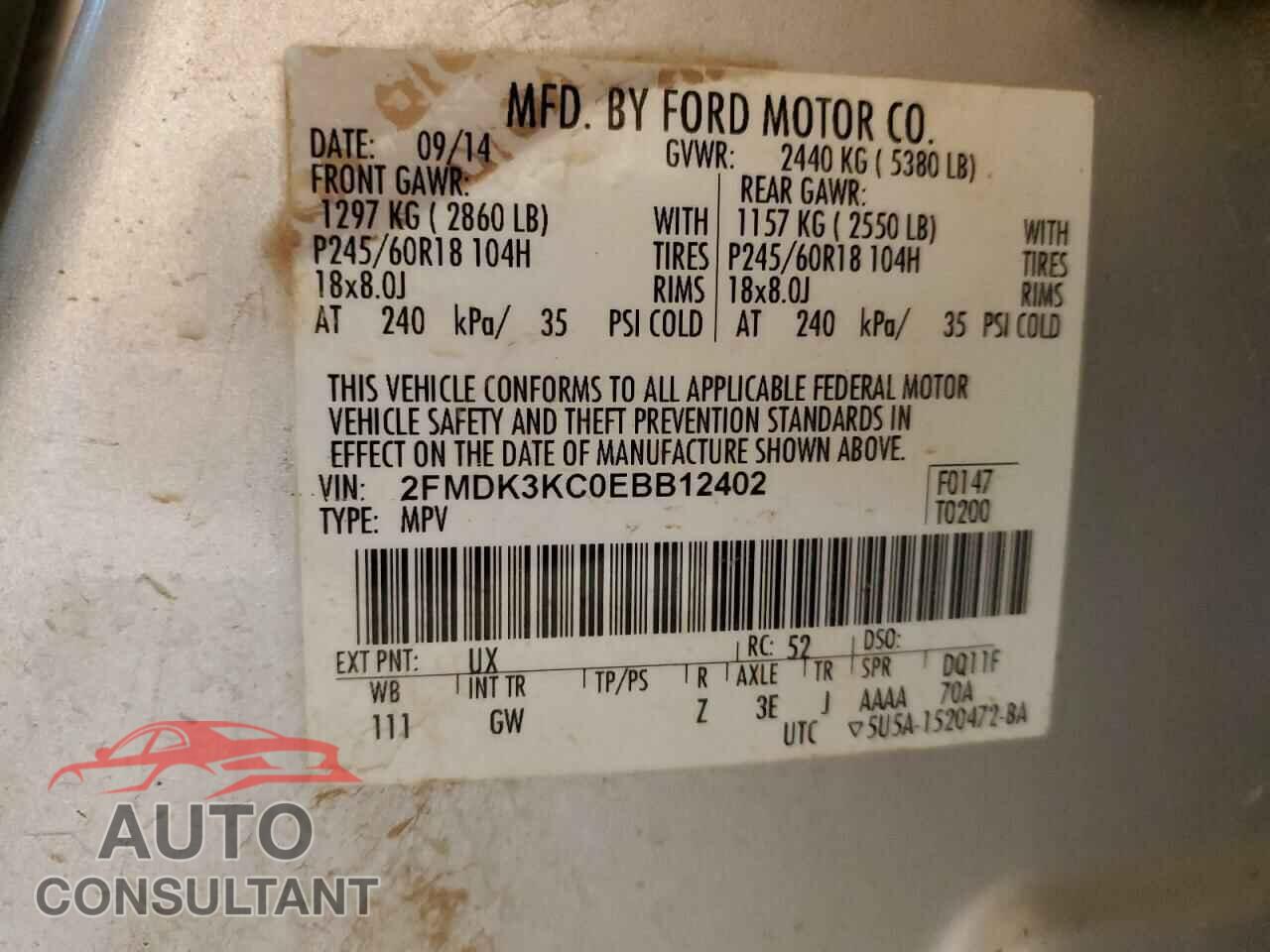 FORD EDGE 2014 - 2FMDK3KC0EBB12402
