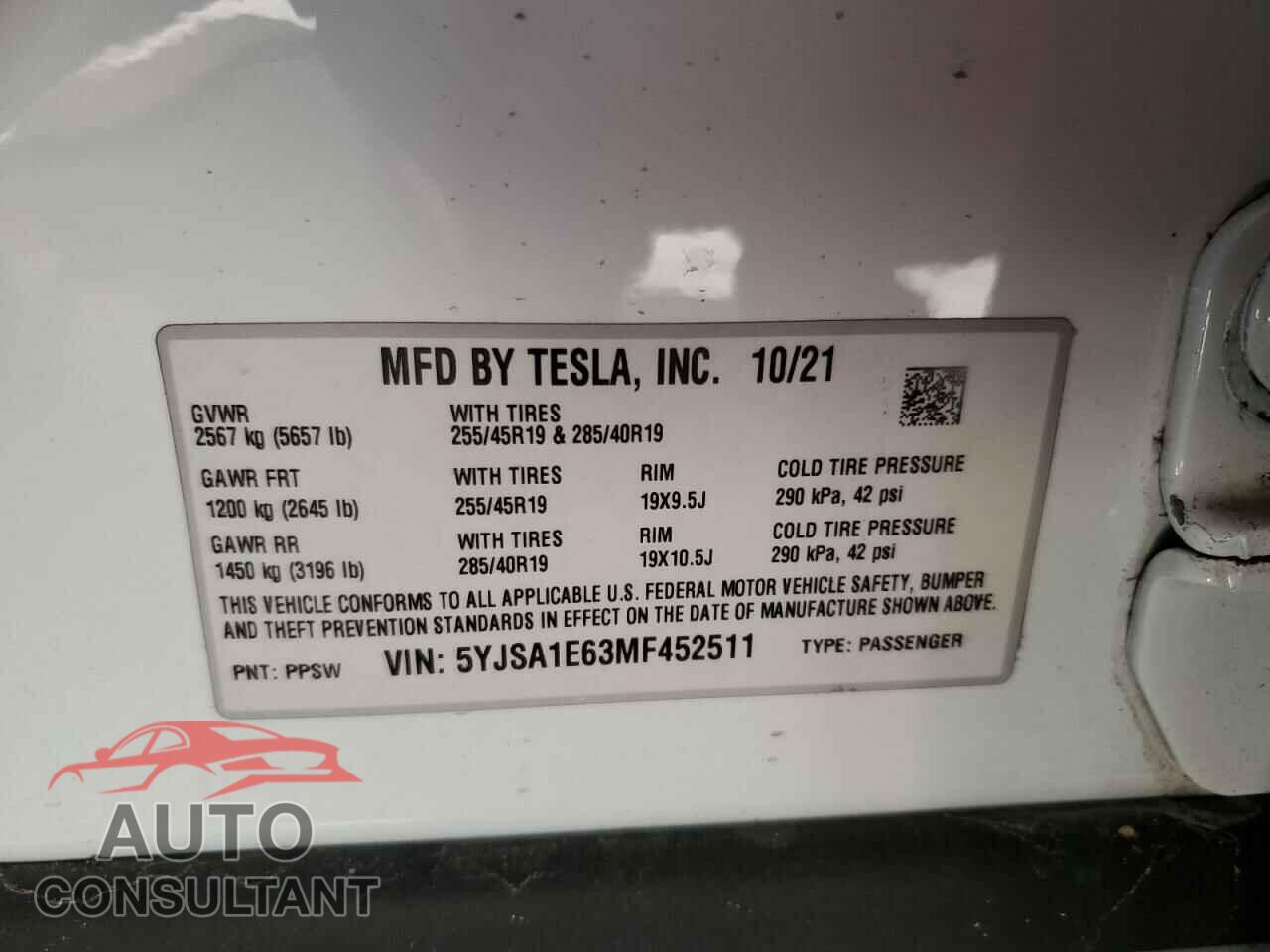 TESLA MODEL S 2021 - 5YJSA1E63MF452511