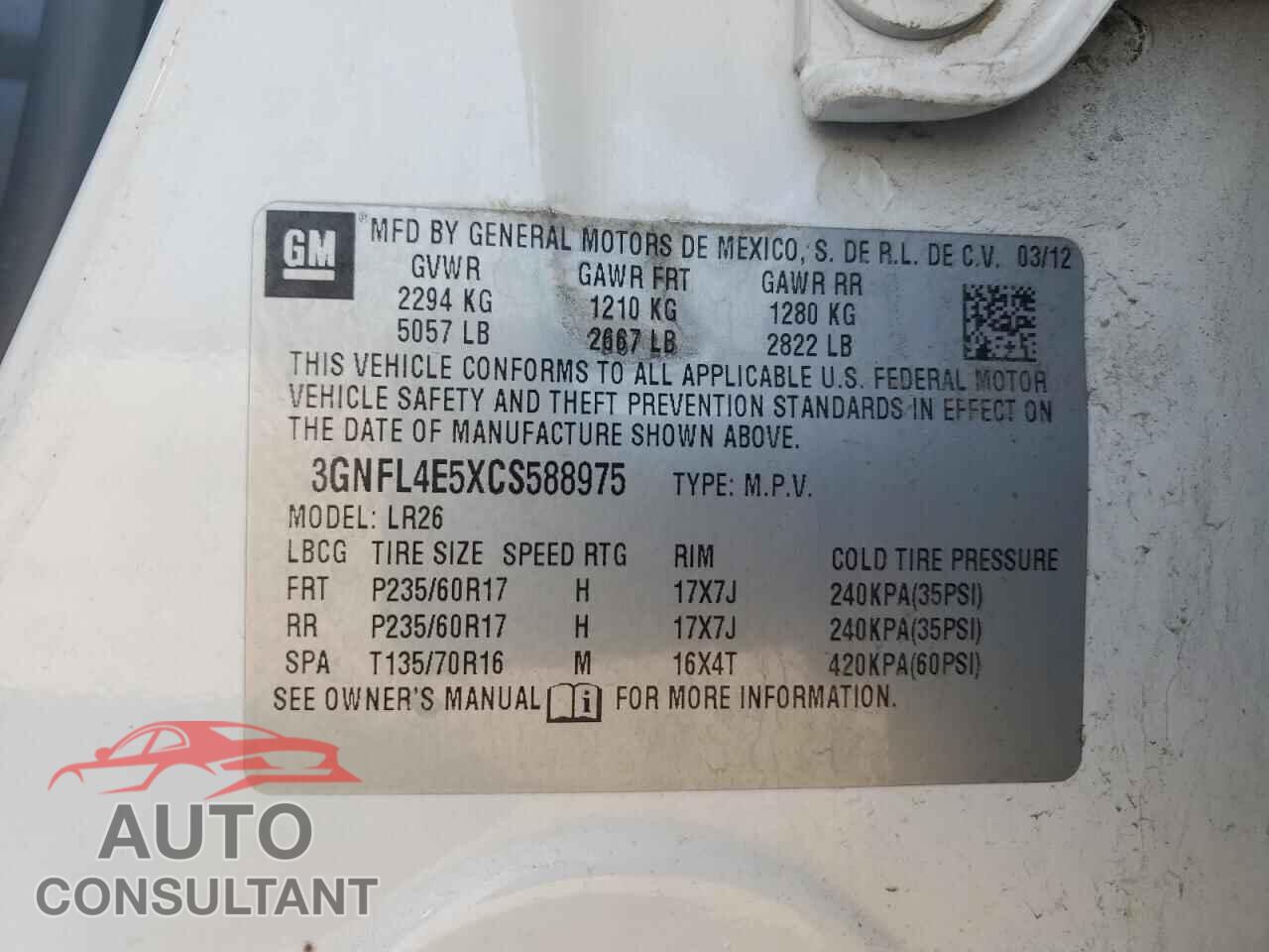 CHEVROLET CAPTIVA 2012 - 3GNFL4E5XCS588975