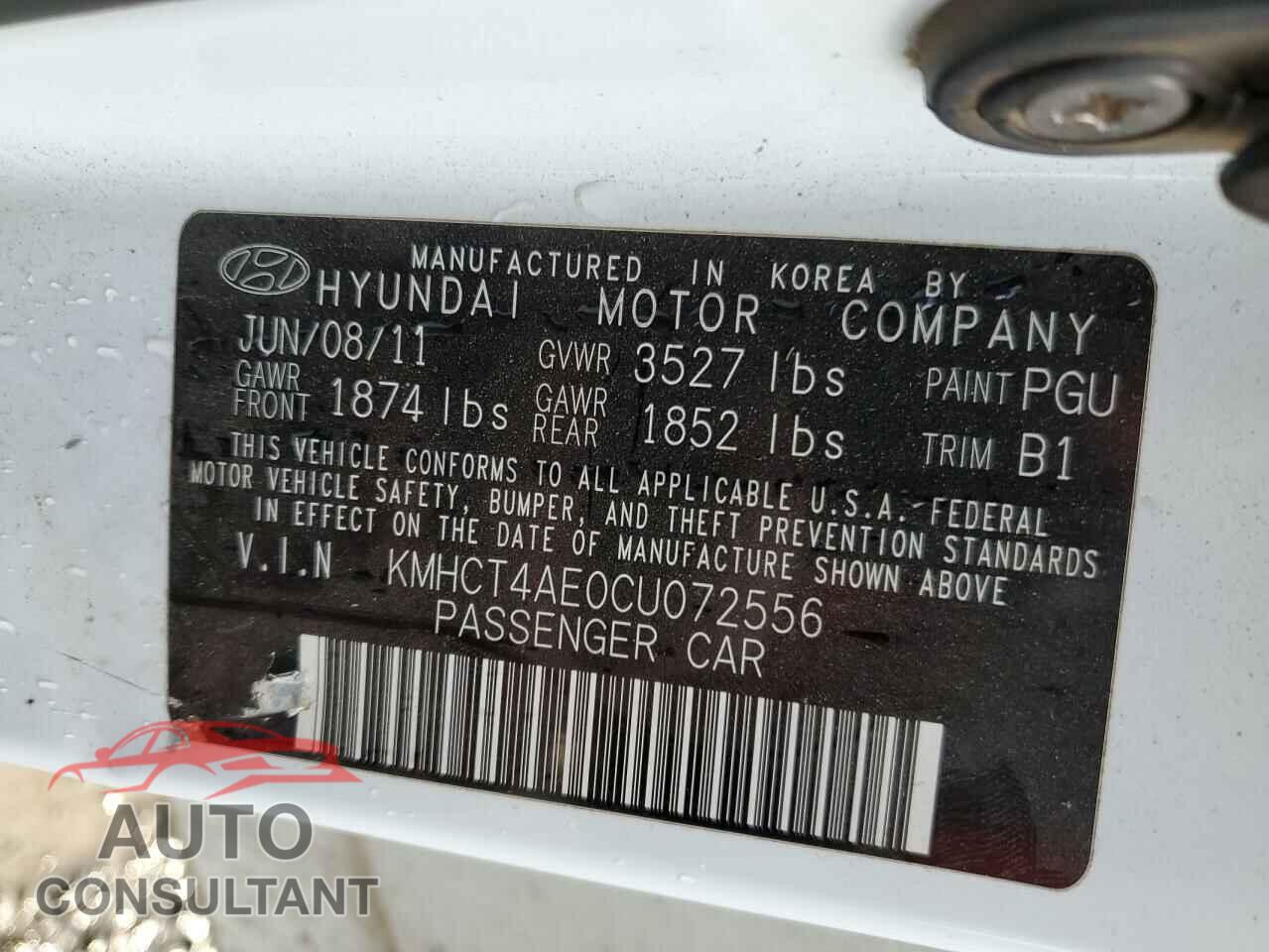 HYUNDAI ACCENT 2012 - KMHCT4AE0CU072556