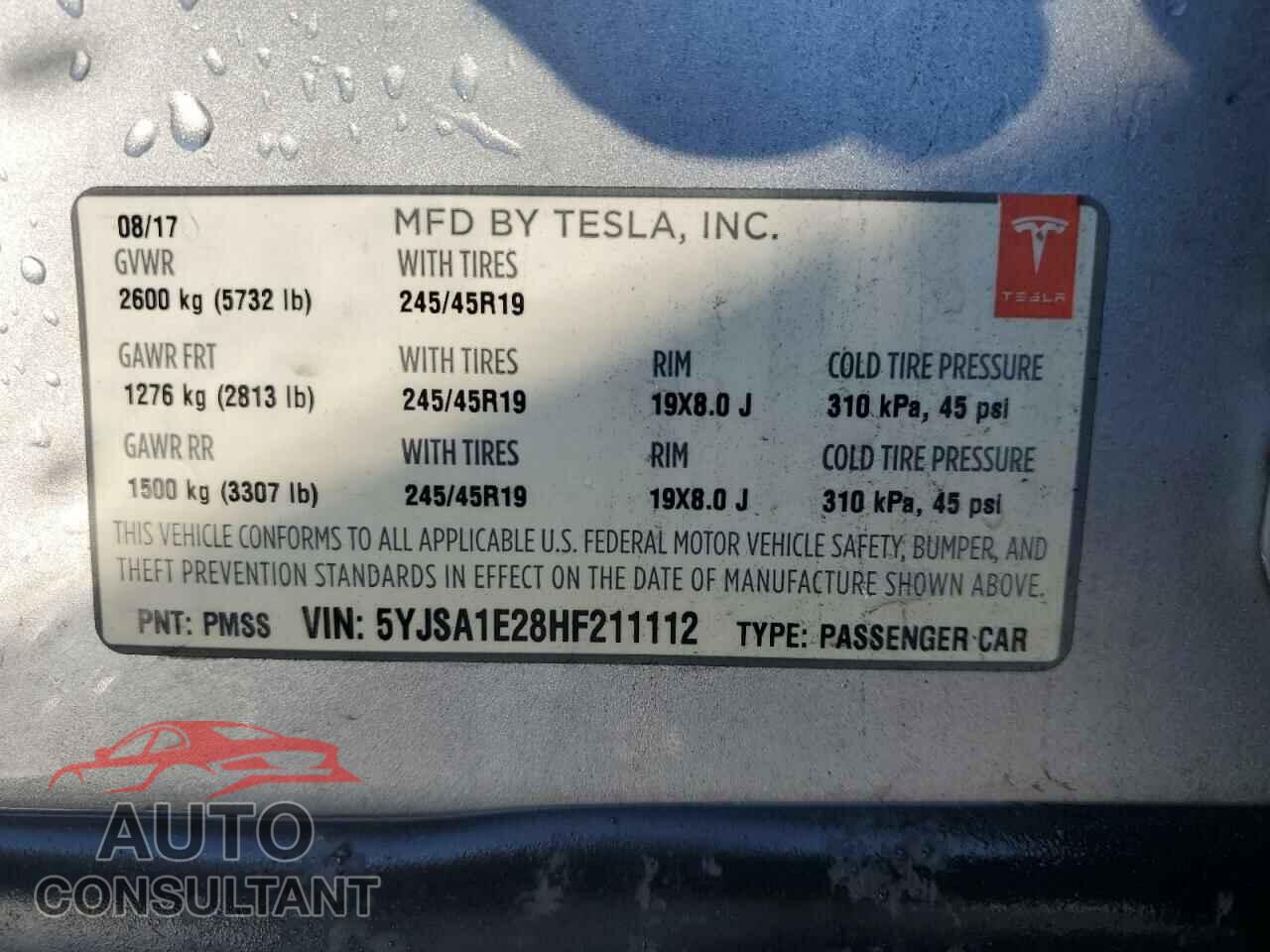 TESLA MODEL S 2017 - 5YJSA1E28HF211112