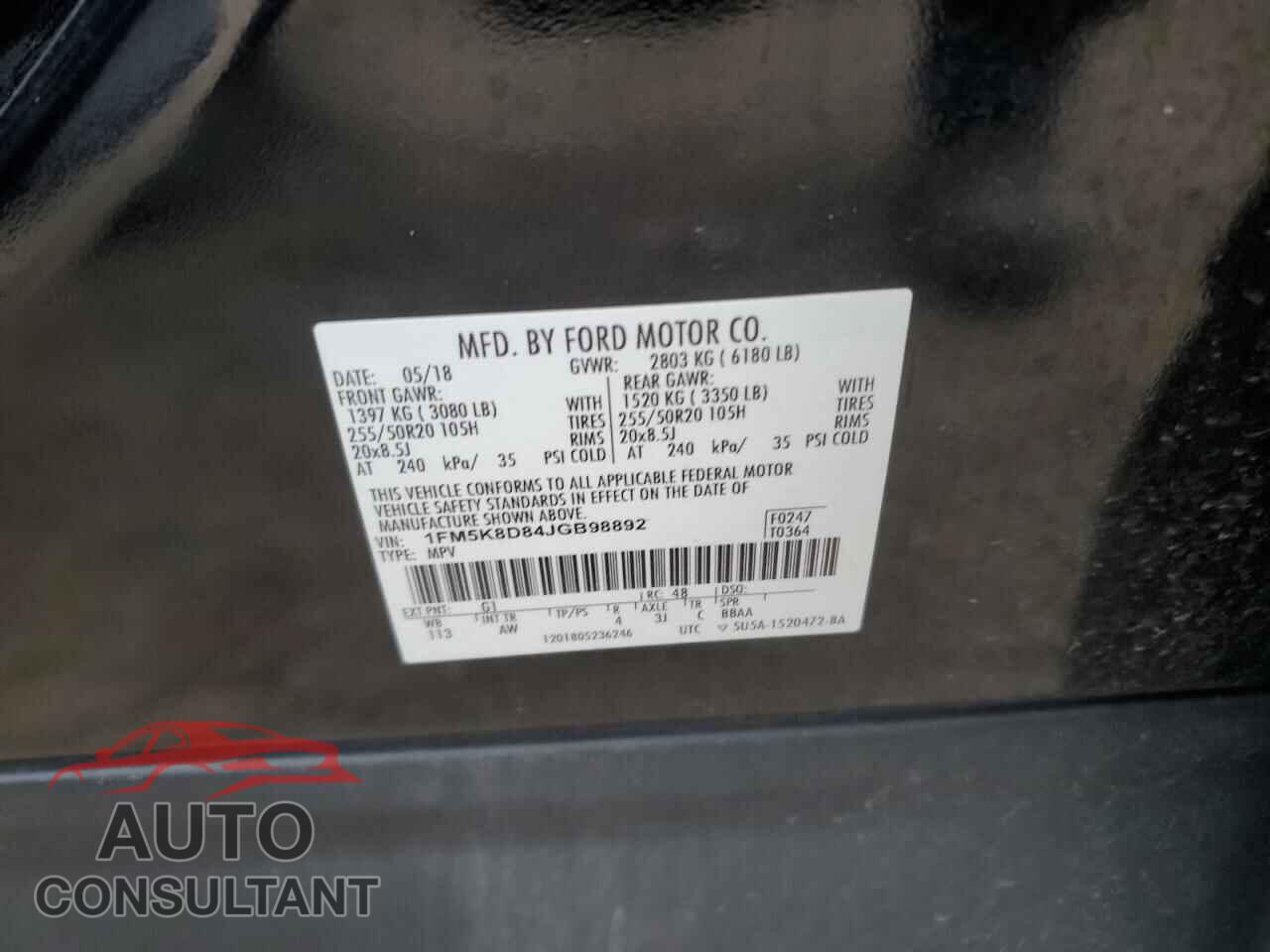 FORD EXPLORER 2018 - 1FM5K8D84JGB98892