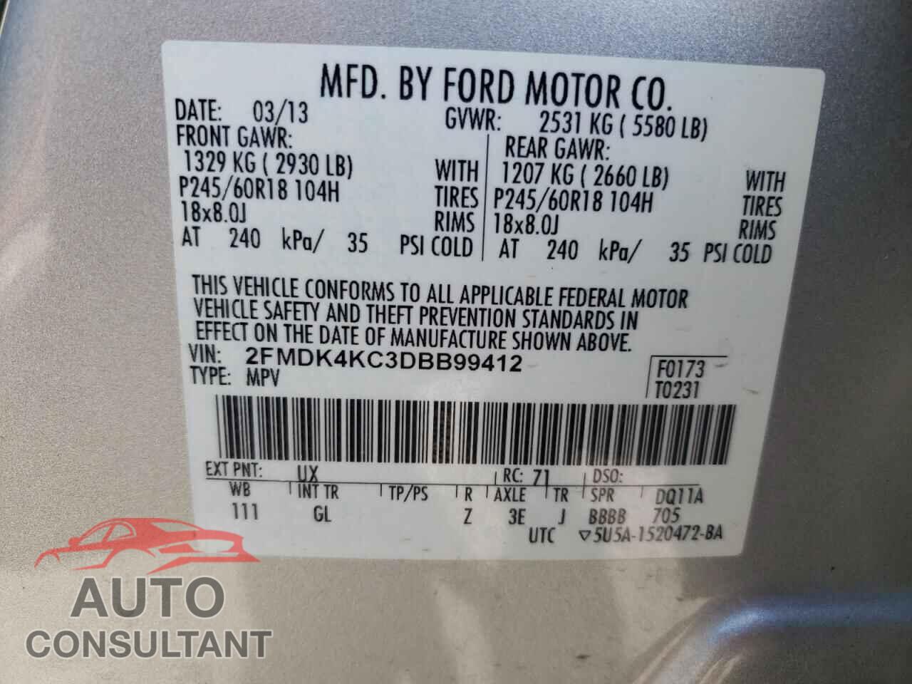 FORD EDGE 2013 - 2FMDK4KC3DBB99412