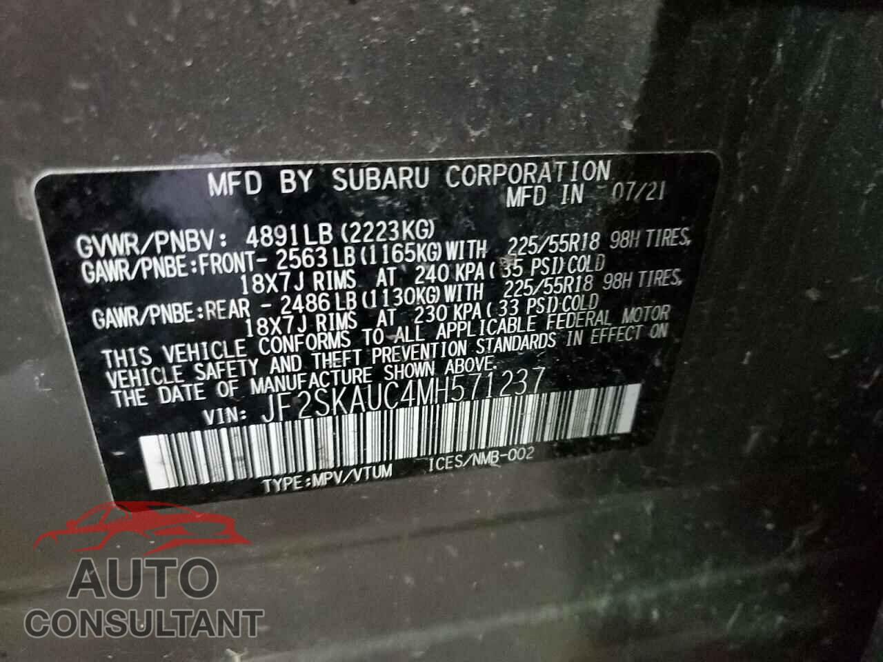 SUBARU FORESTER 2021 - JF2SKAUC4MH571237