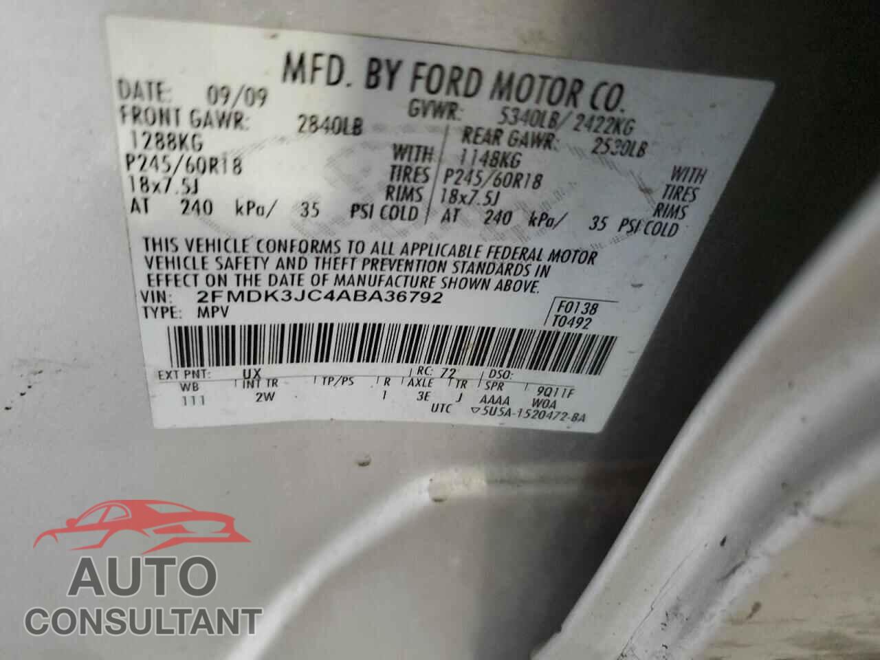 FORD EDGE 2010 - 2FMDK3JC4ABA36792