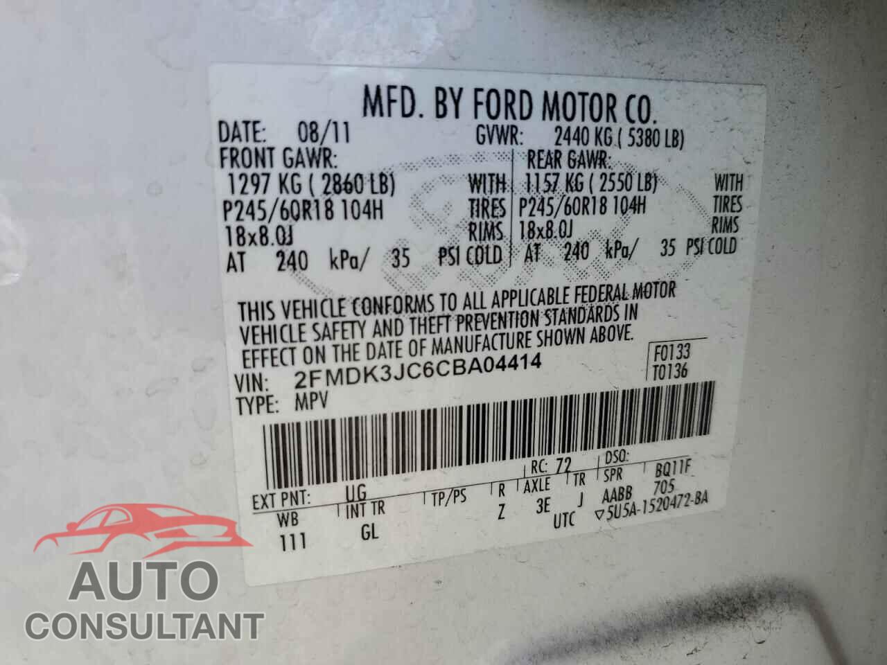 FORD EDGE 2012 - 2FMDK3JC6CBA04414