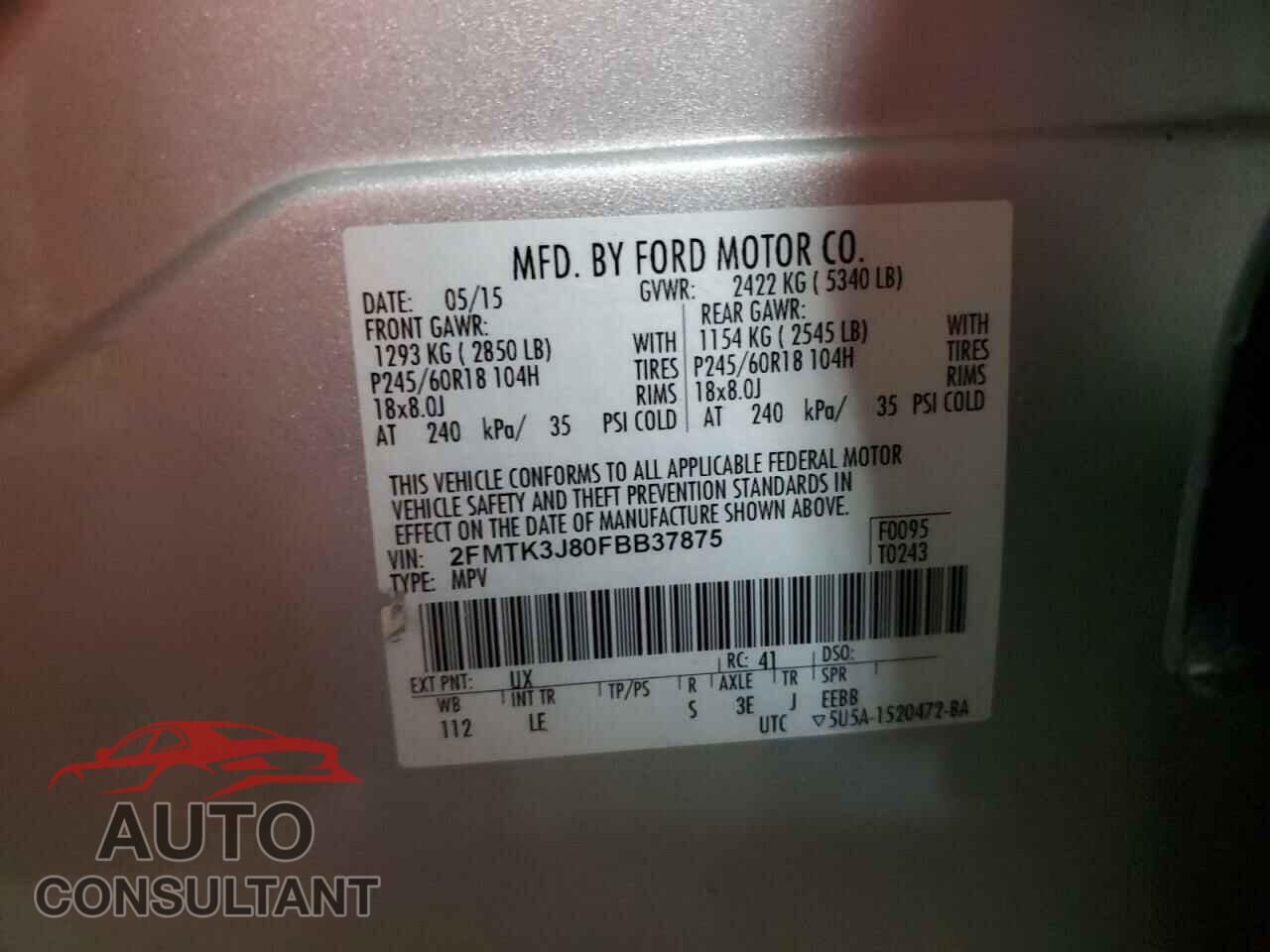 FORD EDGE 2015 - 2FMTK3J80FBB37875