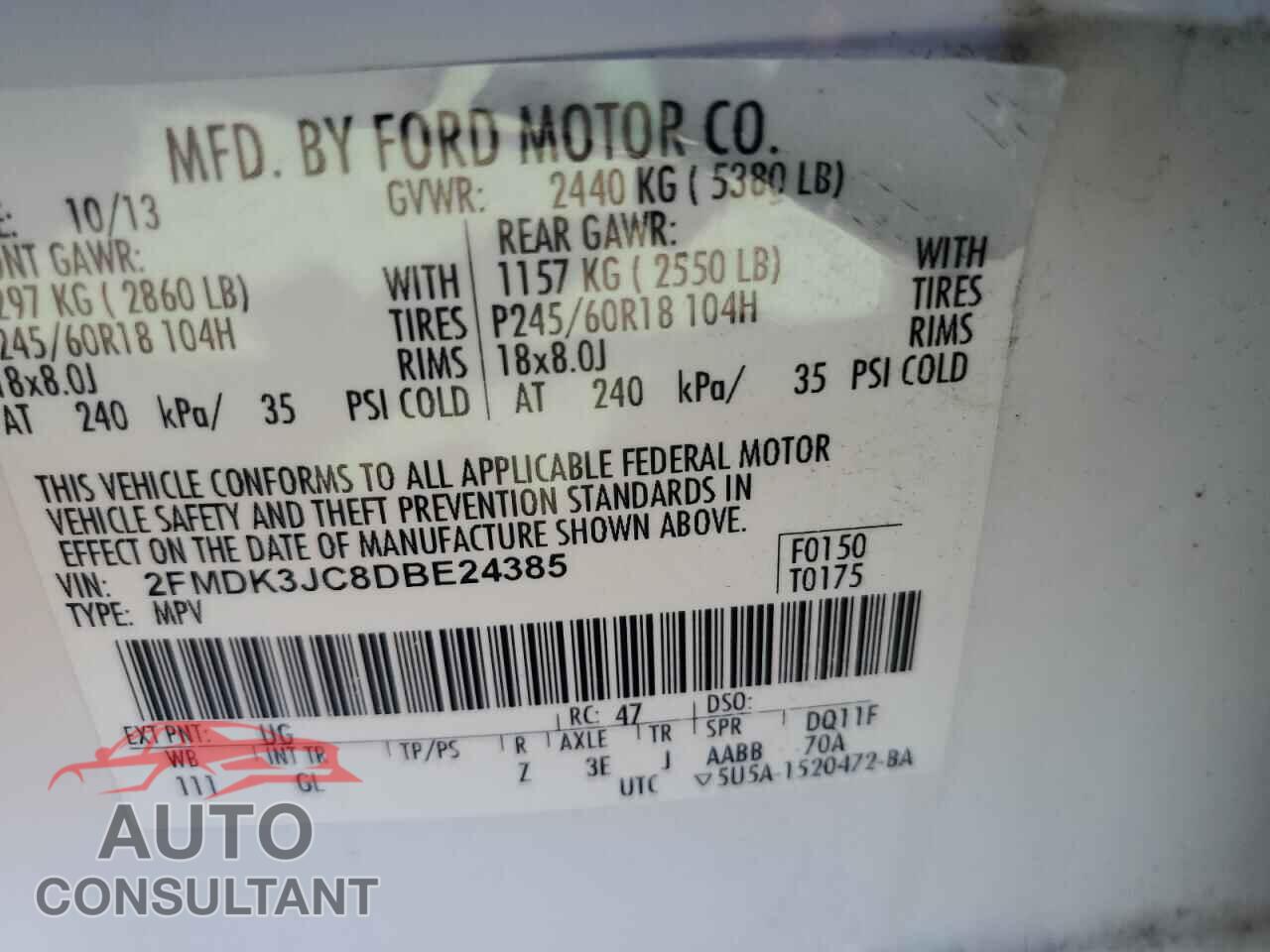 FORD EDGE 2013 - 2FMDK3JC8DBE24385