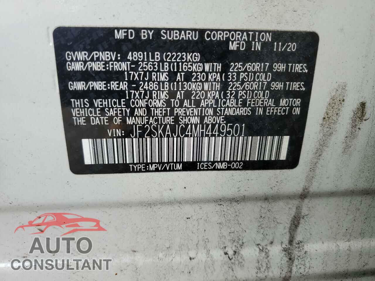 SUBARU FORESTER 2021 - JF2SKAJC4MH449501