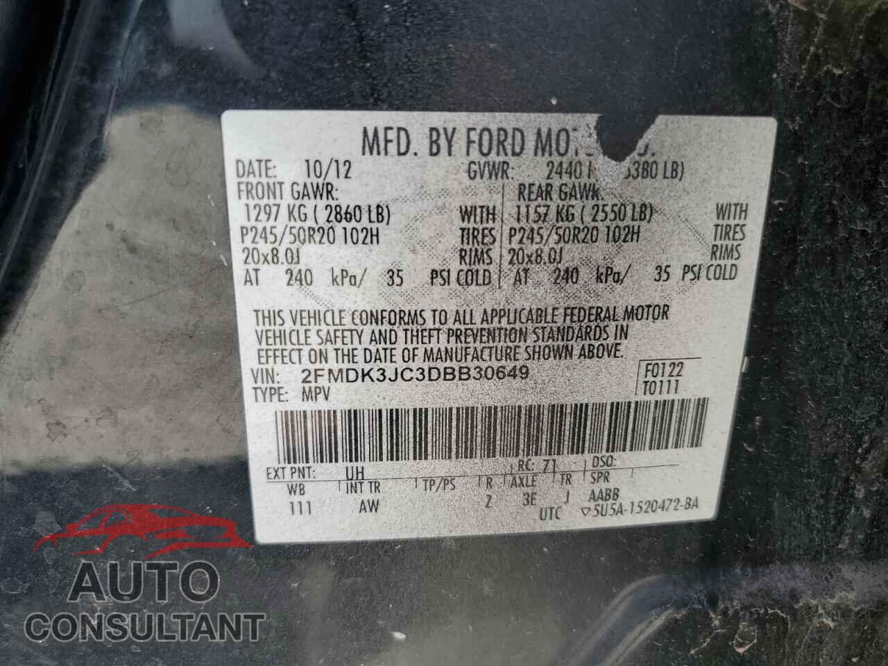 FORD EDGE 2013 - 2FMDK3JC3DBB30649