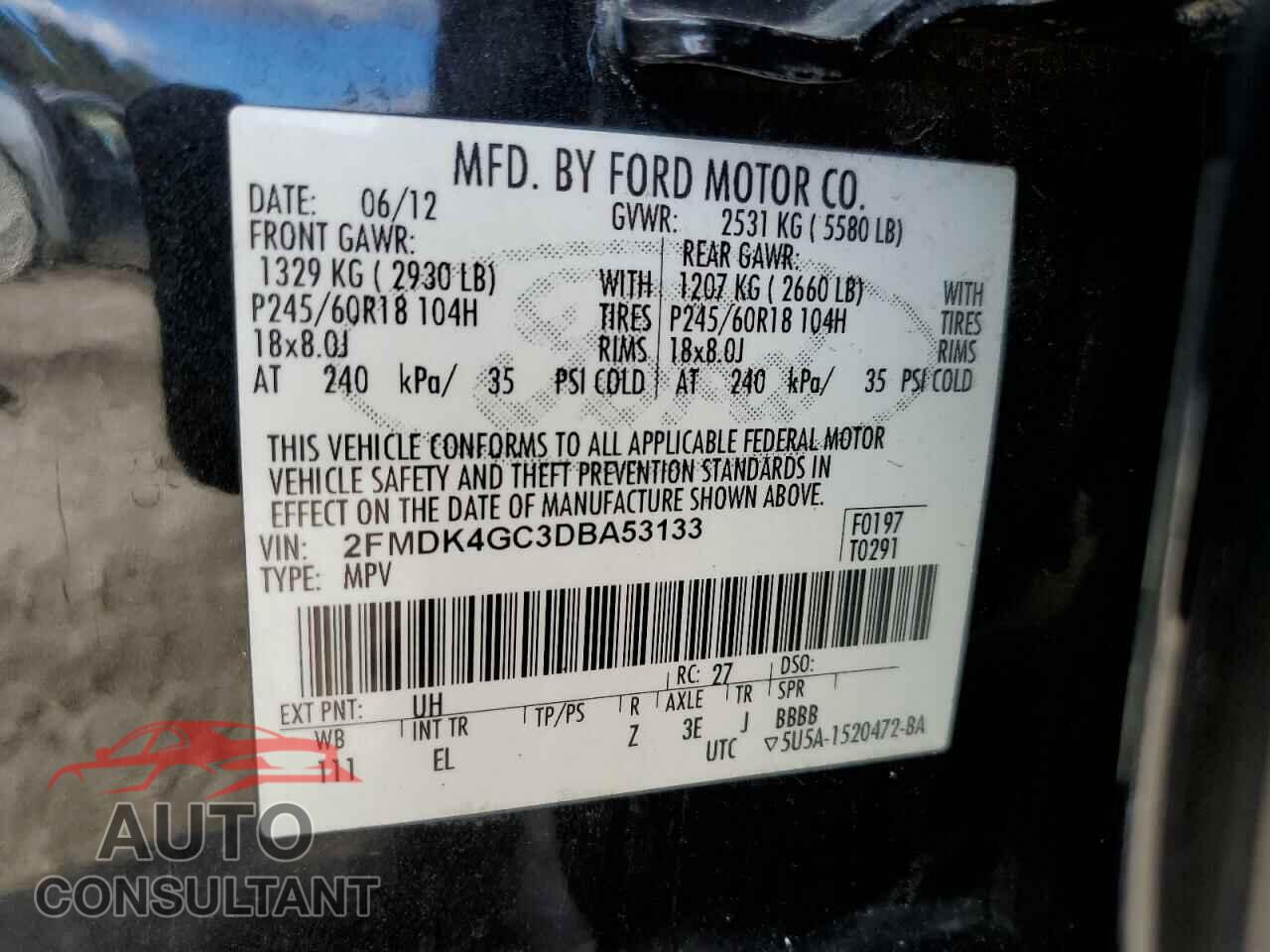 FORD EDGE 2013 - 2FMDK4GC3DBA53133