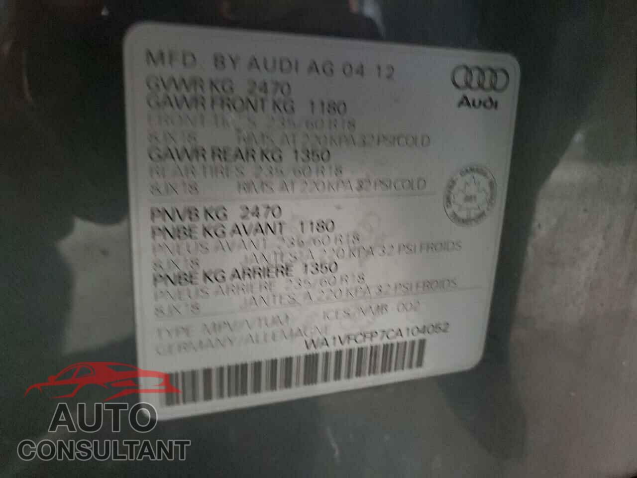 AUDI Q5 2012 - WA1VFCFP7CA104052