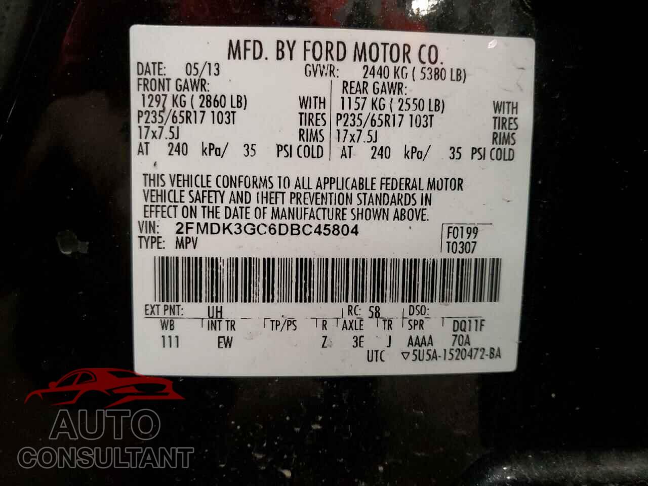FORD EDGE 2013 - 2FMDK3GC6DBC45804
