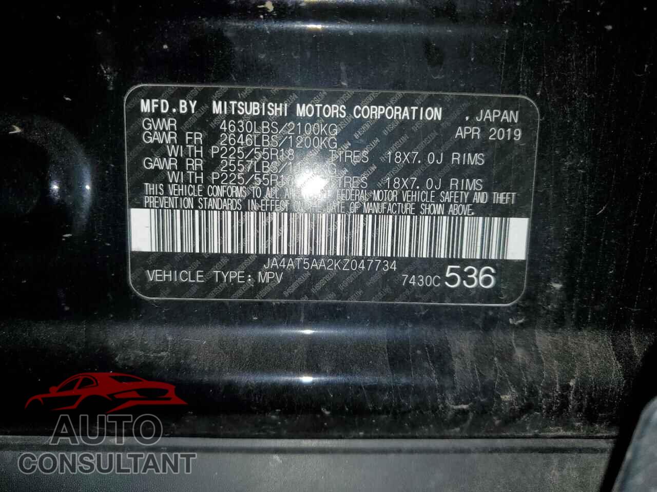 MITSUBISHI ECLIPSE 2019 - JA4AT5AA2KZ047734