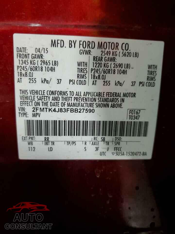 FORD EDGE 2015 - 2FMTK4J83FBB27590