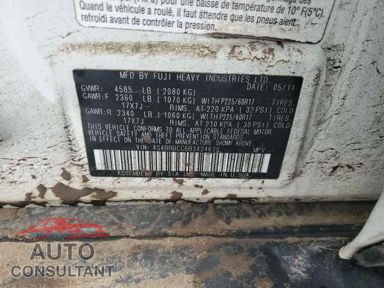 SUBARU OUTBACK 2011 - 4S4BRBCC6B3424635