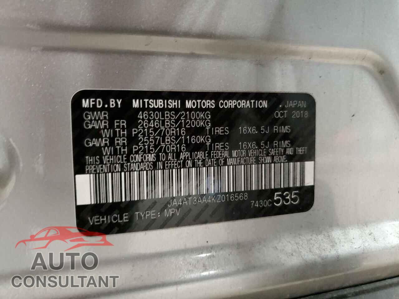 MITSUBISHI ECLIPSE 2019 - JA4AT3AA4KZ016568