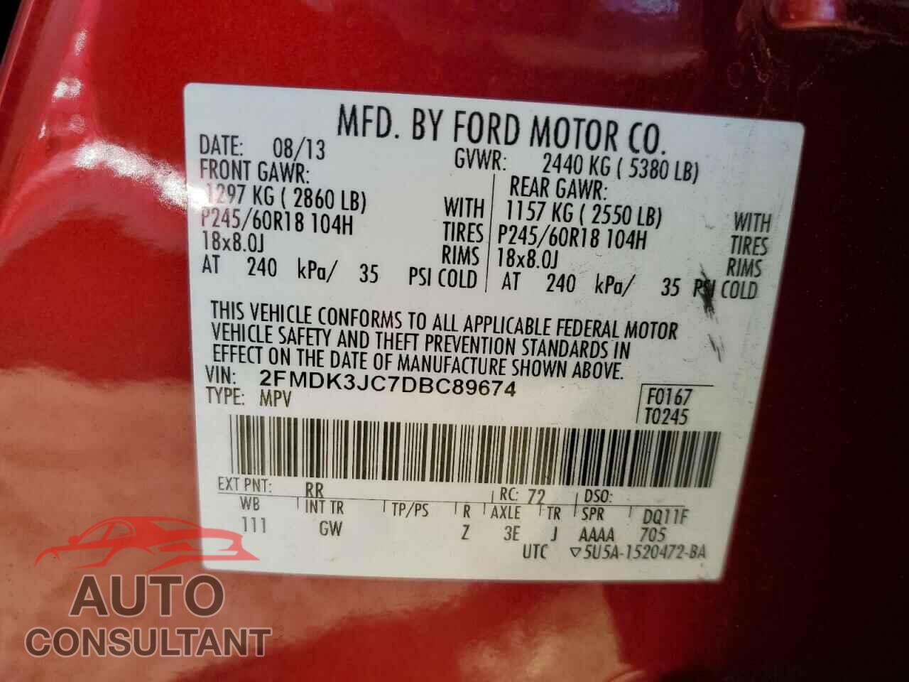 FORD EDGE 2013 - 2FMDK3JC7DBC89674