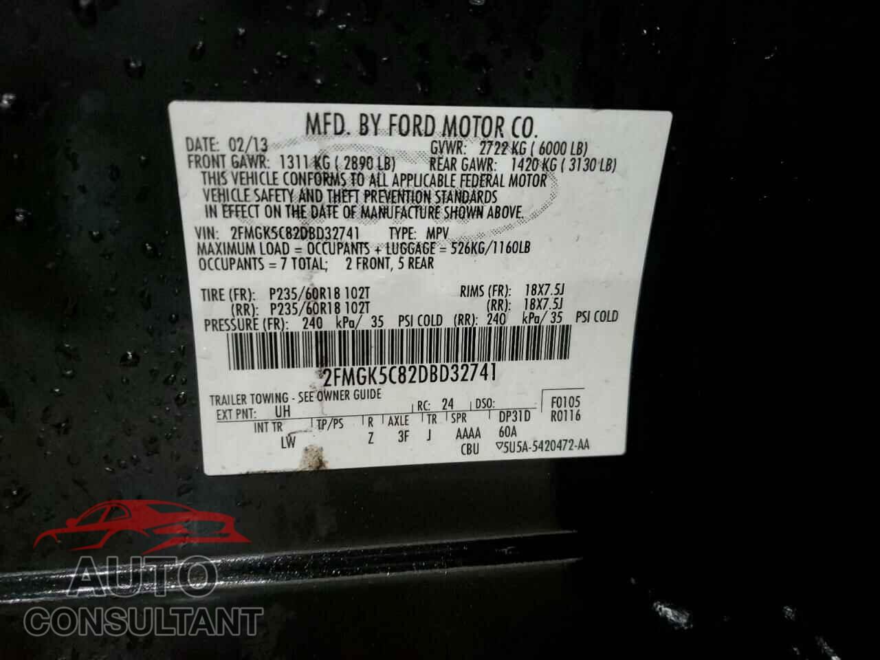 FORD FLEX 2013 - 2FMGK5C82DBD32741